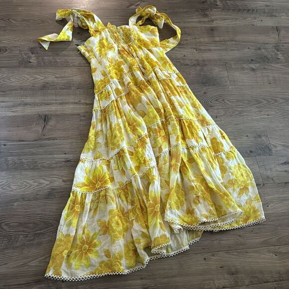 NEW Alemais Sonny Tiered Linen Midi Dress Size 6 (US) Lemon Yellow Floral - Picture 8 of 8